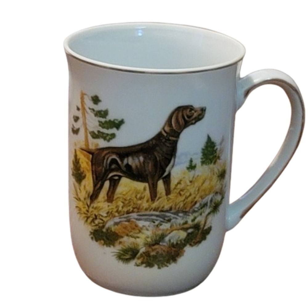 ROYAL CROWN vintage brown retriever mug thin gold rim